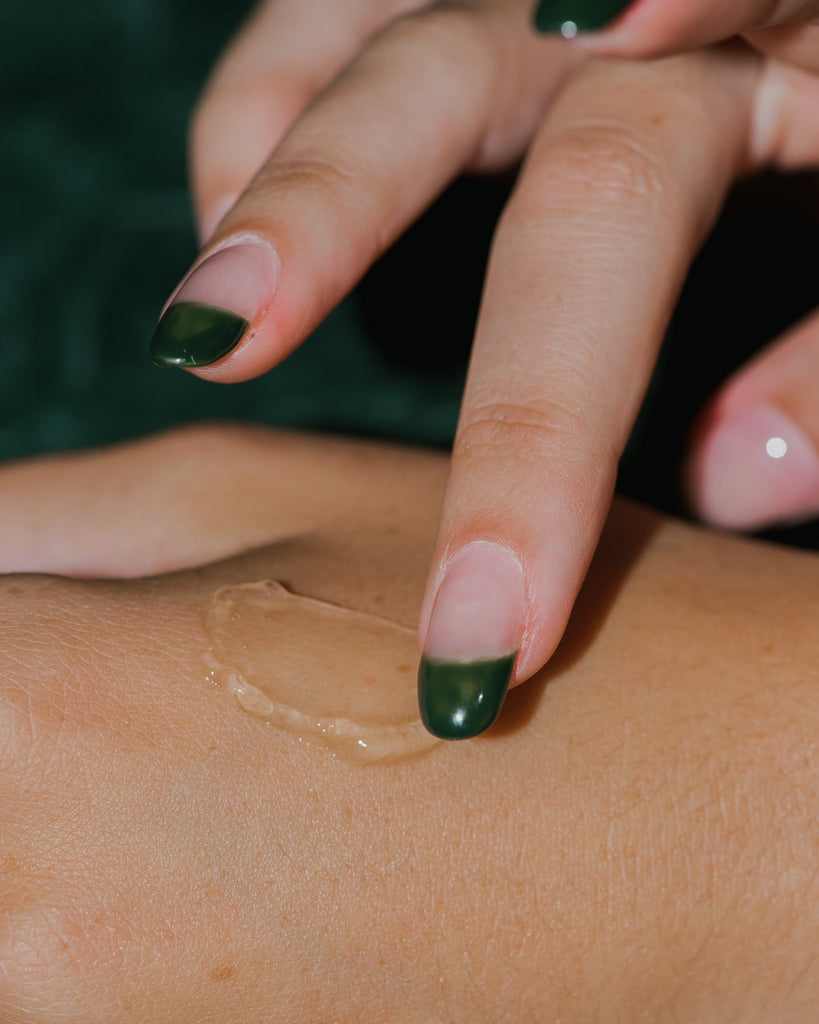 Close up of Tightening Eye Gel on skin.